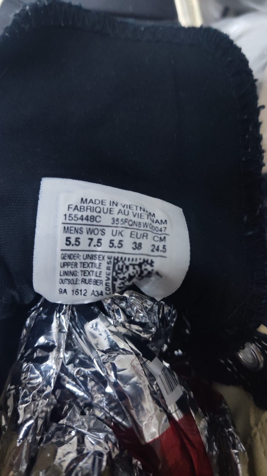 Converse 155448C size tag EU 38 made in Vietnam