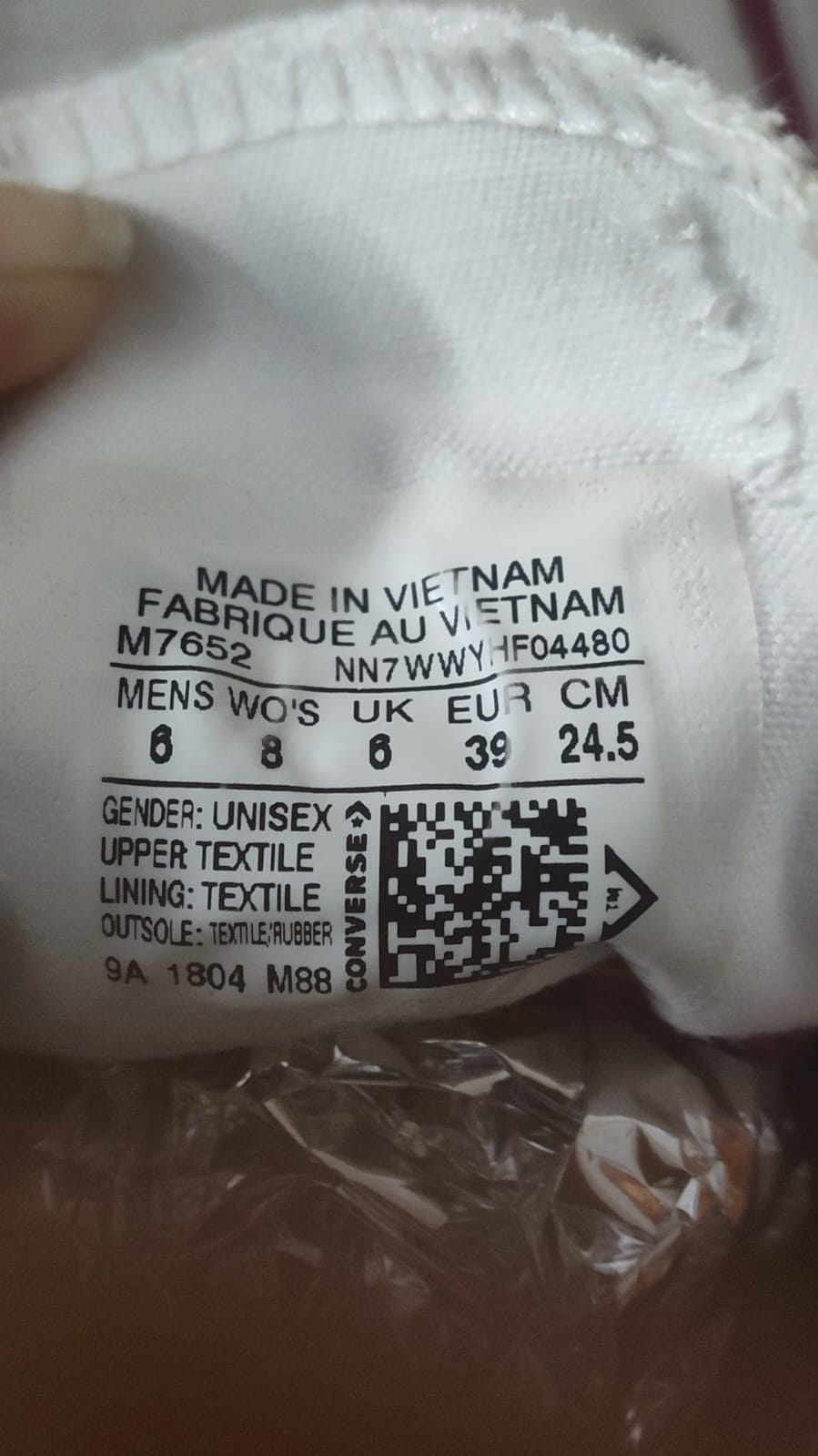 Converse Chuck Taylor Low Top White – Size tag