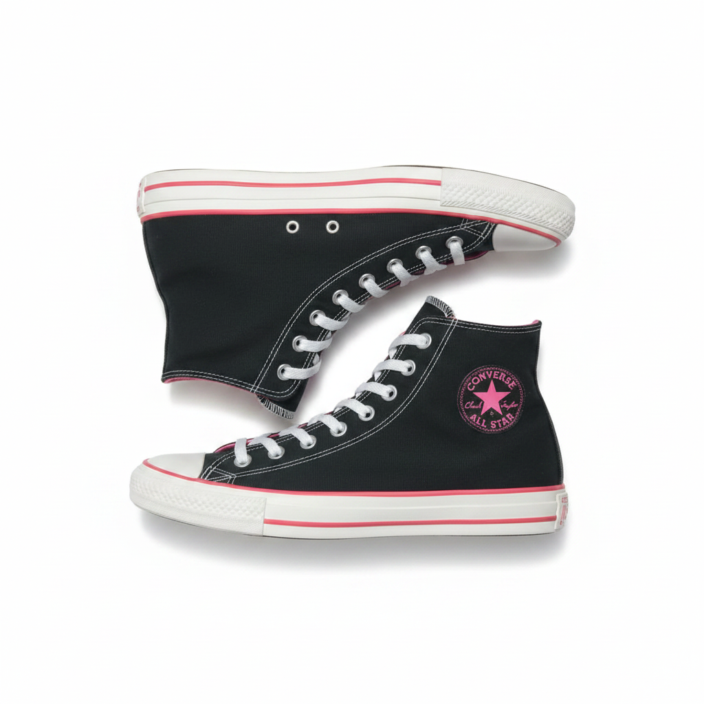 Converse Black Hot Pink High Top Side Angle