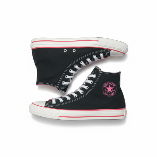 Converse Black Hot Pink High Top Side Angle