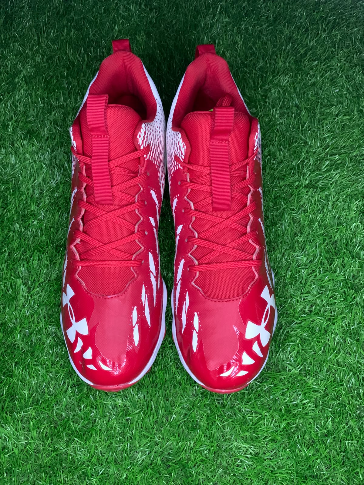 Under Armour Spotlight Red White Football Cleats - Front