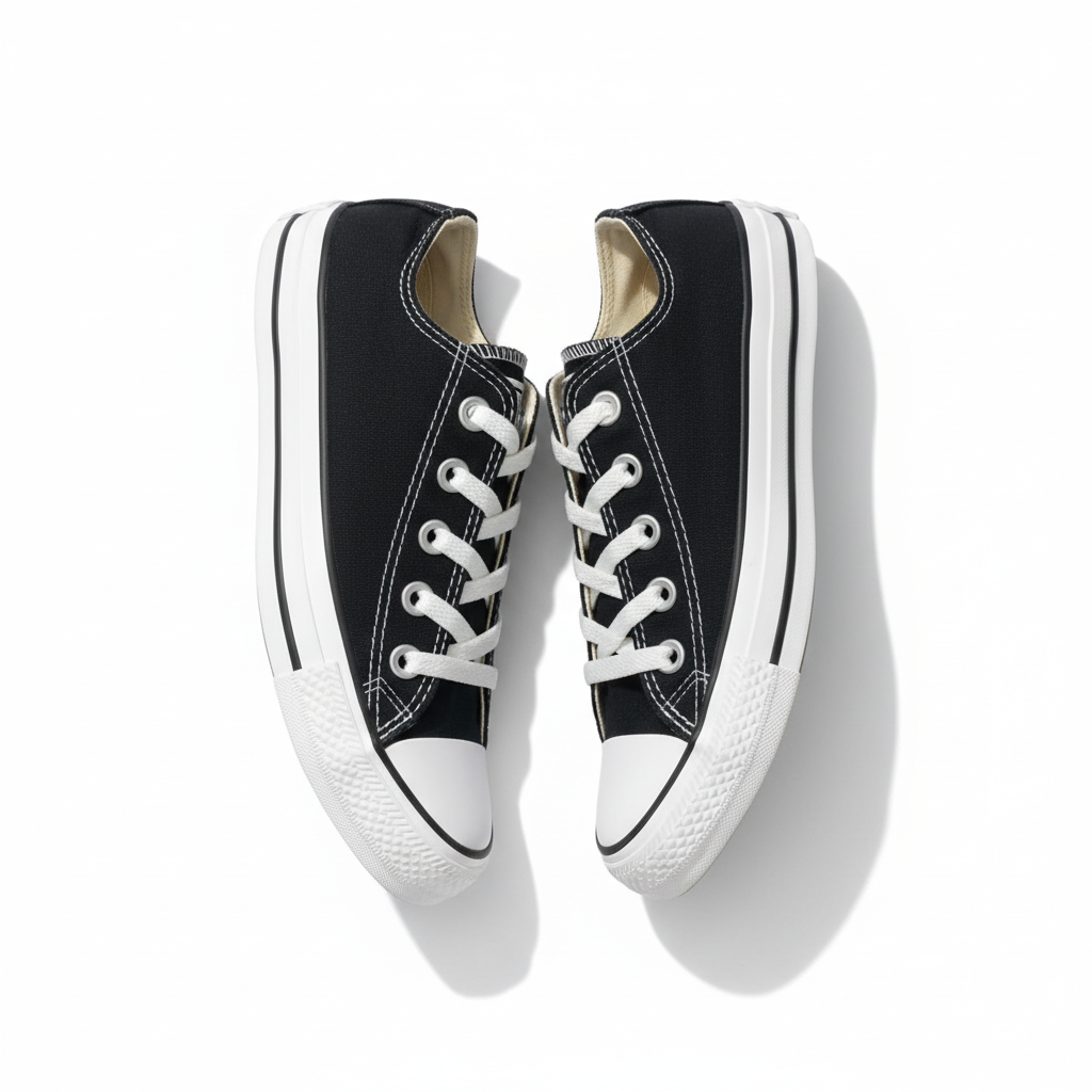 Black Converse Chuck Taylor sneakers on a white background