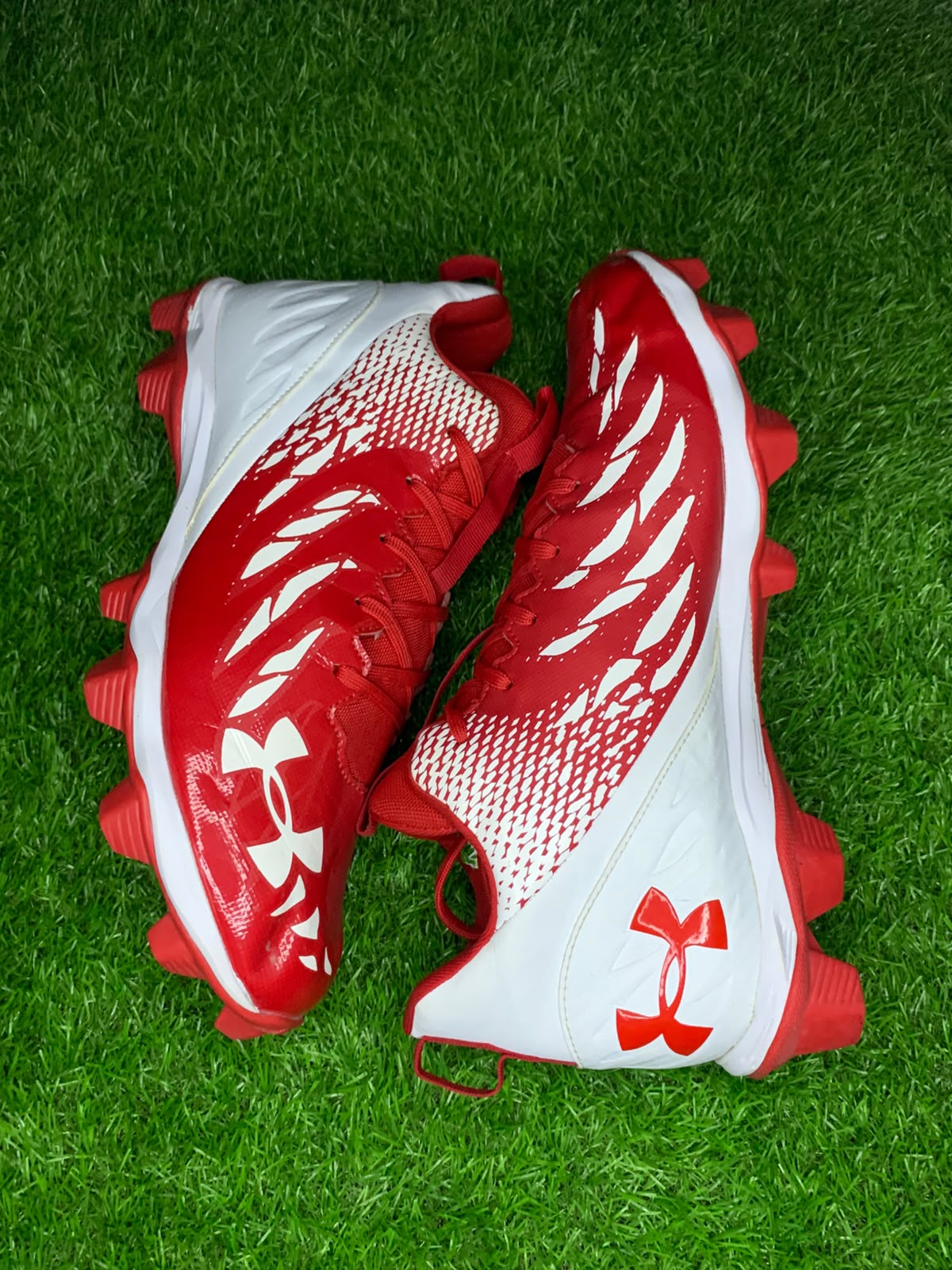 Under Armour Spotlight Red White Football Cleats - Side